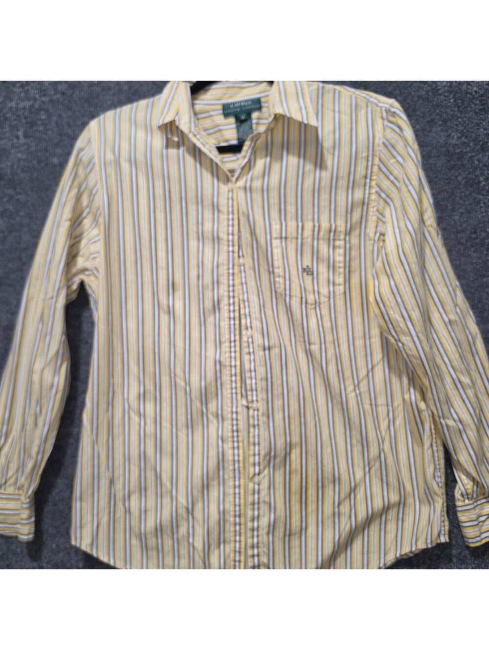 RL26. Vintage Lauren Ralph Lauren Yellow Blue Stripe Shirt M LRL Logo Y2K